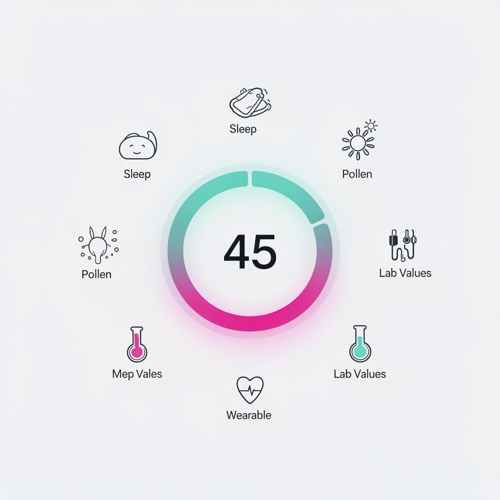 AllergoLife Index — kreisförmige Score-Visualisierung mit Werten aus Schlaf, Pollen, Labor und Wearables