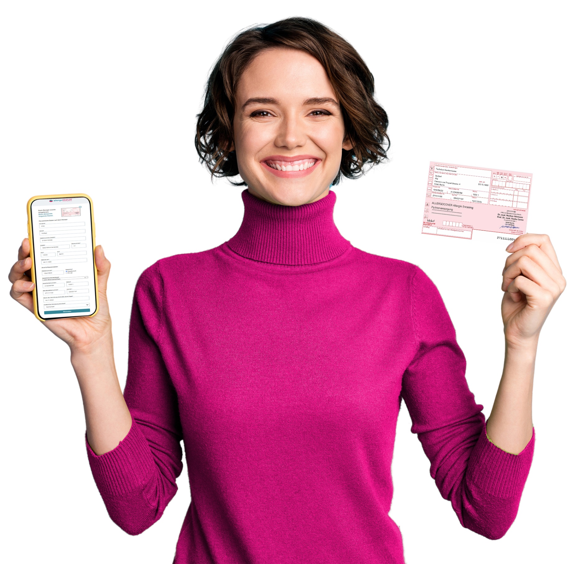 Frau mit Rezept und Smartphone